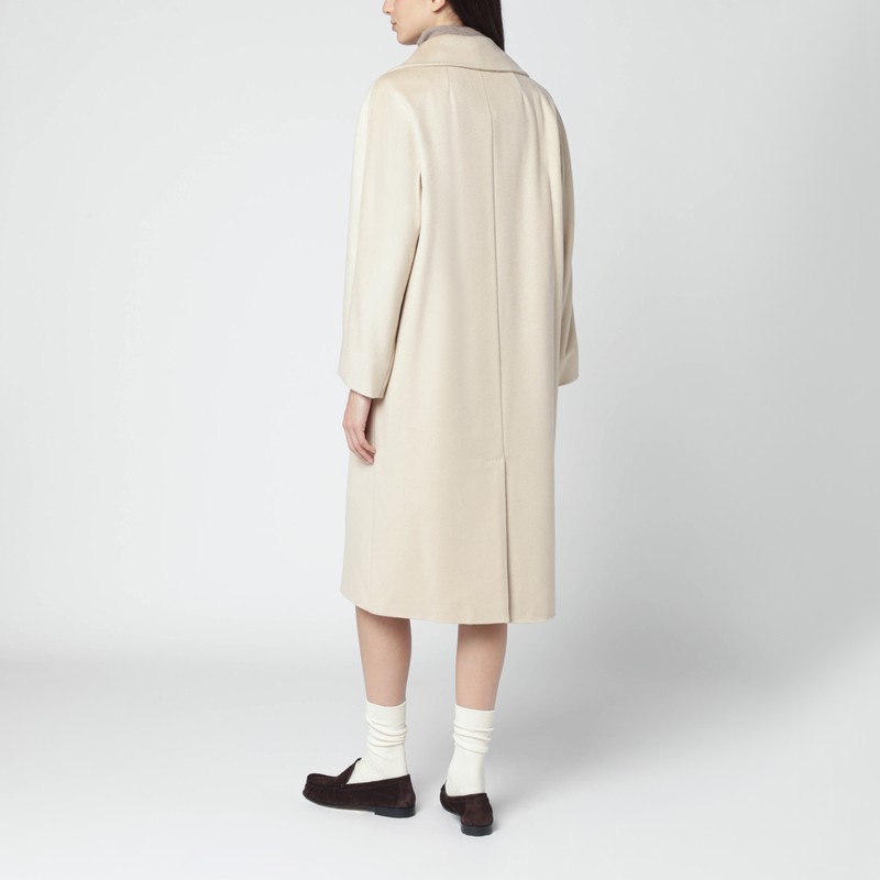 Weekend Max Mara Cream Wool Double-breasted Midi Coat In Blue