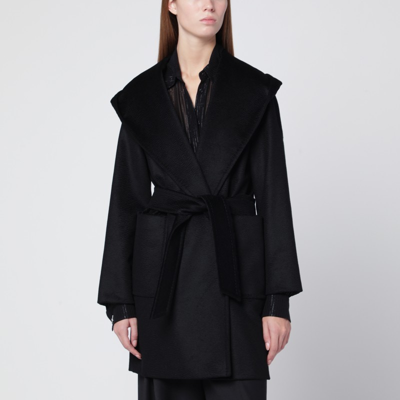 Black camel wrap coat