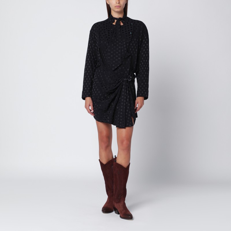 Black polka-dot silk-blend dress