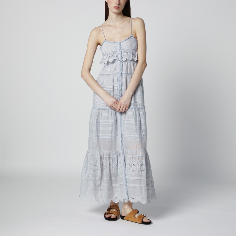 Light blue Paule long cotton dress with lace