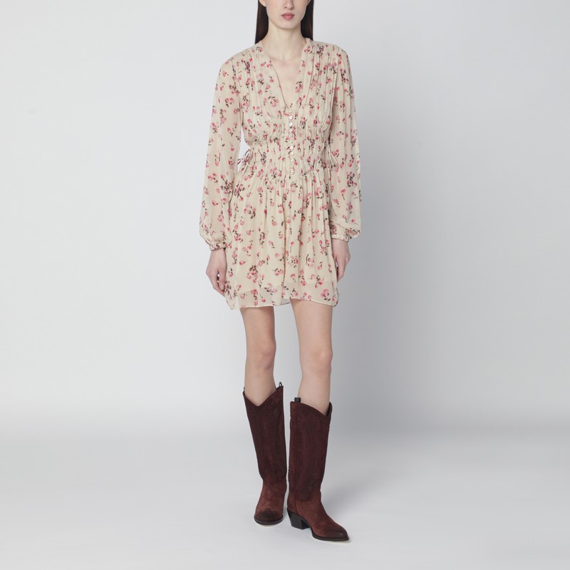 Isabel Marant Étoile Loriena Beige Dress With Floral Print In Sand