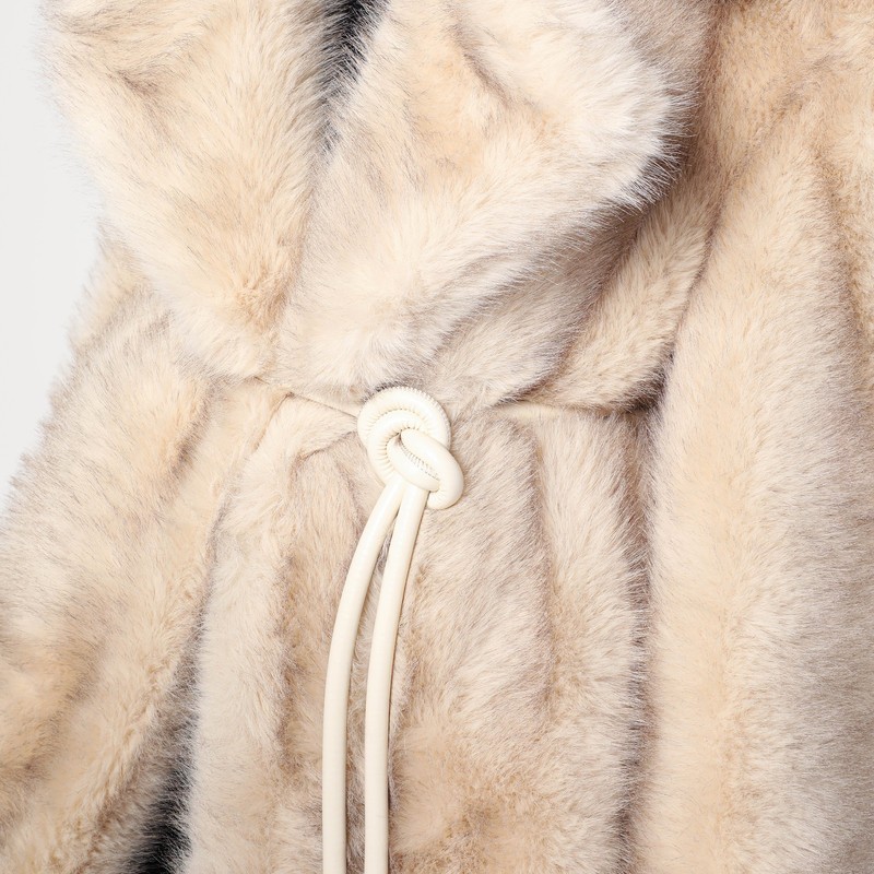 Sportmax Beige Faux Fur Coat With Belt In Sand