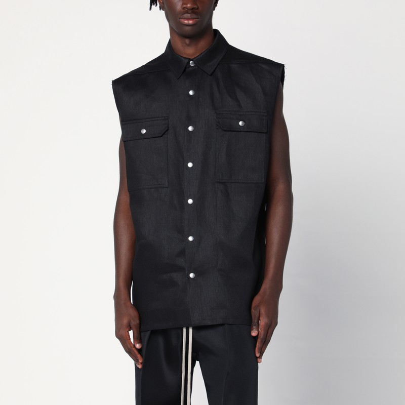 Sleeveless black linen shirt - Rick Owens - Modalova