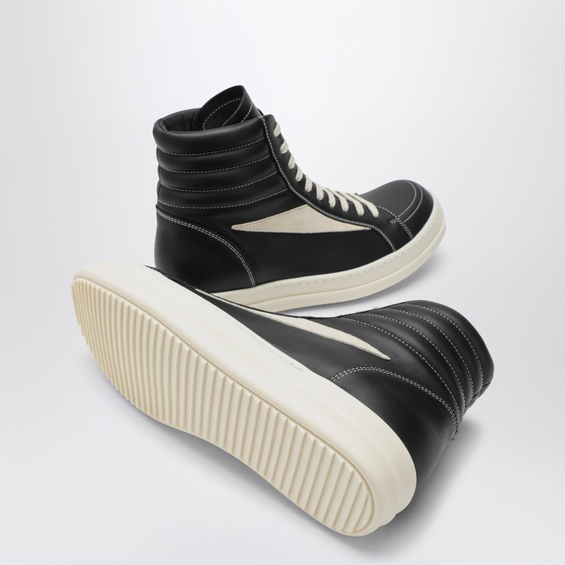 Rick Owens Hollywood Vintage Panelled Leather Hi-top Sneakers In Black