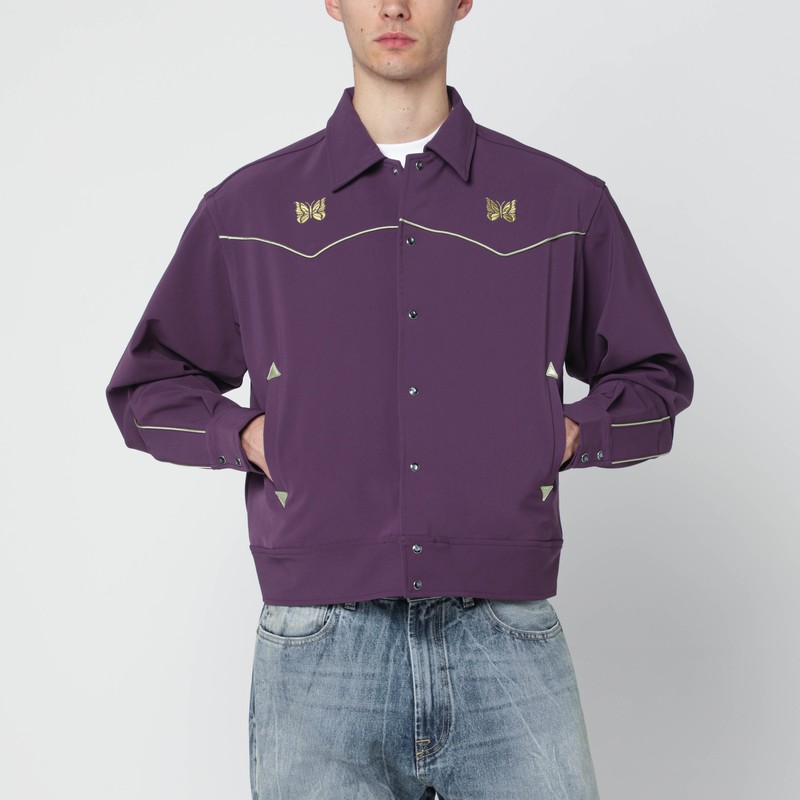 Purple shirt with yellow embroidery