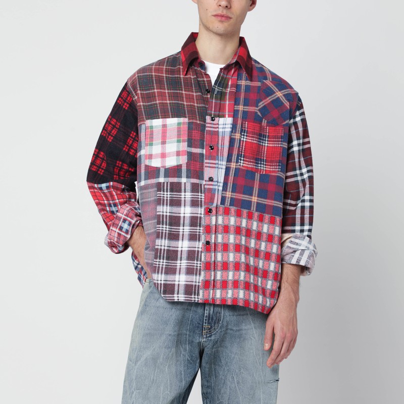 Cotton patchwork check shirt