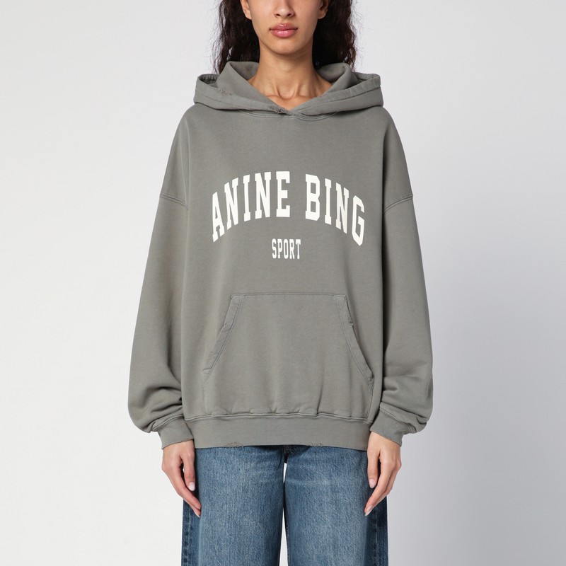 Dusty olive hooded sweatshirt with logo print