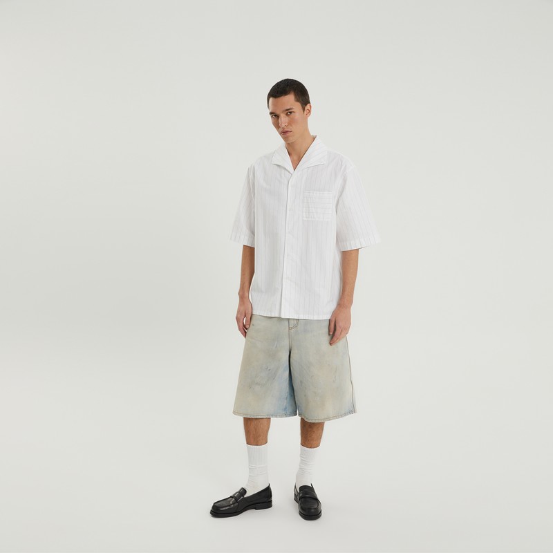 1989 Studio Wihite Striped Bowling Shirt In White