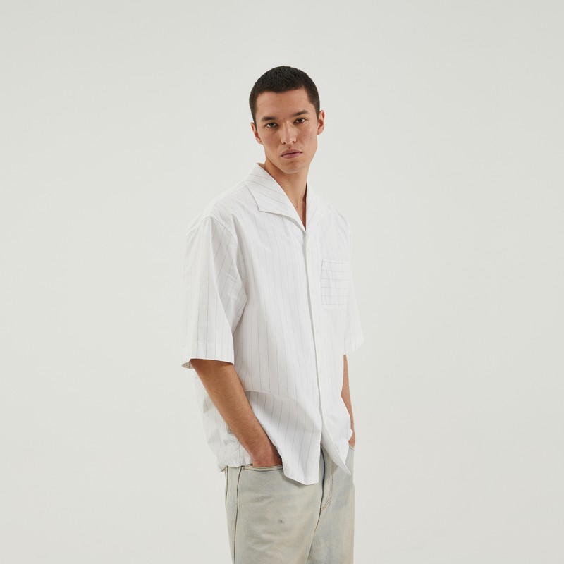 1989 Studio Wihite Striped Bowling Shirt In White