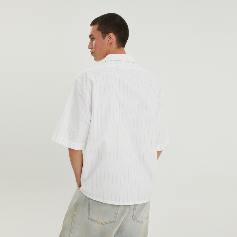1989 Studio Wihite Striped Bowling Shirt In White