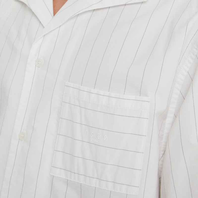 1989 Studio Wihite Striped Bowling Shirt In White