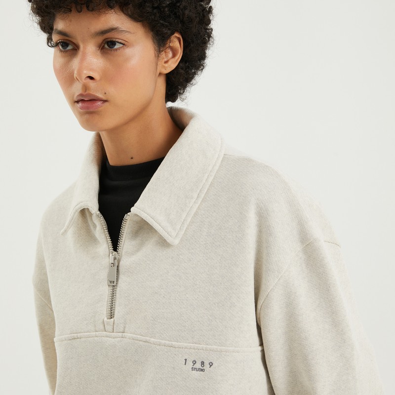 1989 Studio Jp Half Zip Sweatshirt Light Cream In Beige
