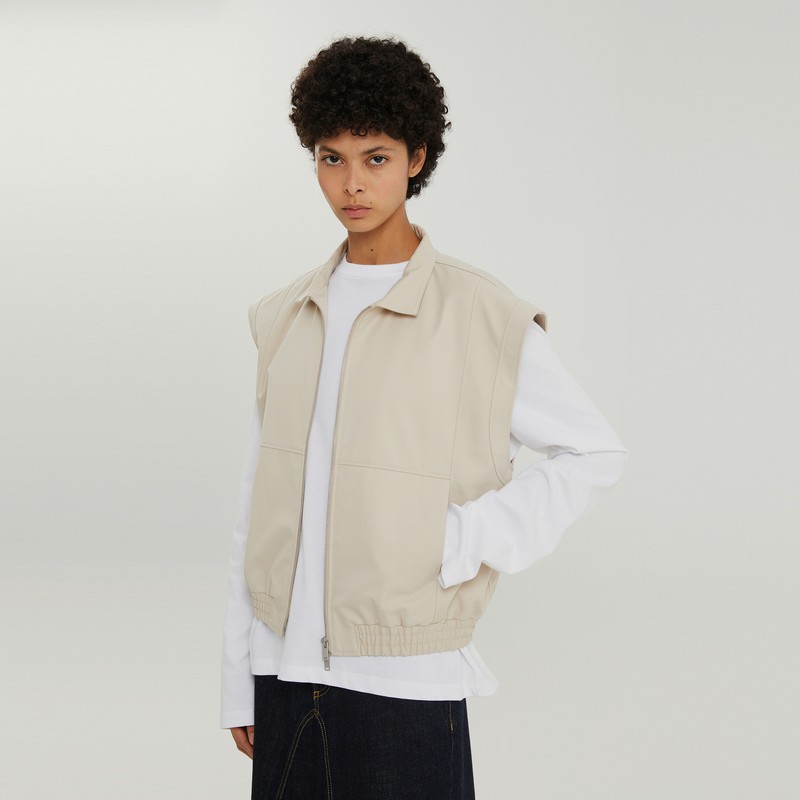1989 Studio Light Cream Gabardine Zip Up Vest In Beige