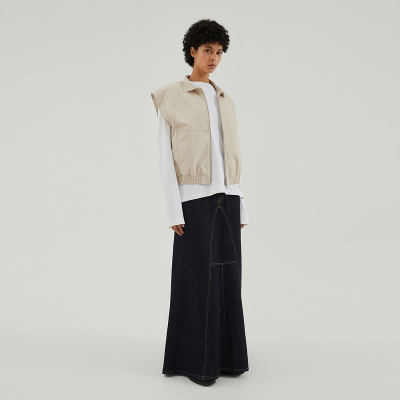 1989 Studio Light Cream Gabardine Zip Up Vest In Beige