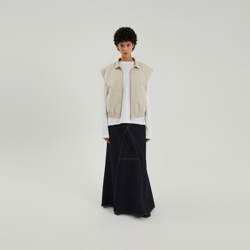 1989 Studio Light Cream Gabardine Zip Up Vest In Beige