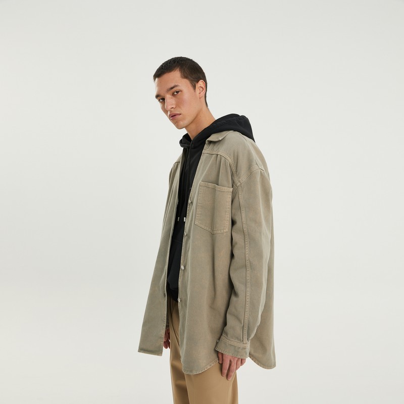 1989 Studio Light Brown Denim Overshirt In Beige