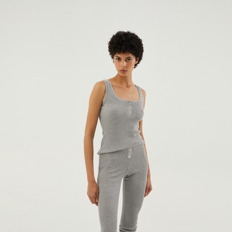 1989 Studio Tank Top Waffle Button Detail In Grey