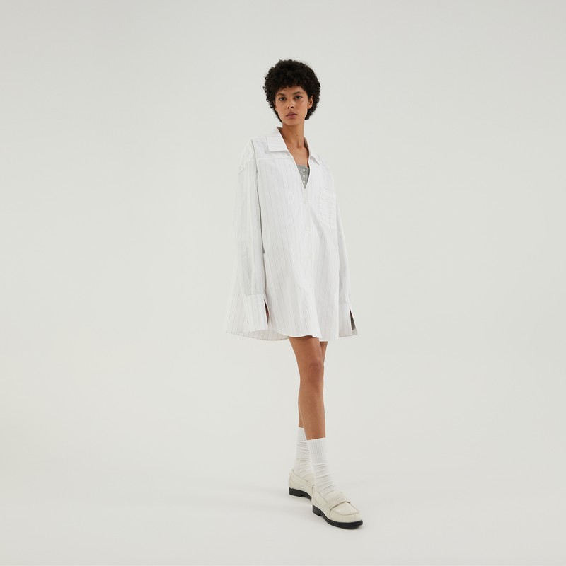 1989 Studio Striped L/s Shirt Dress White In White