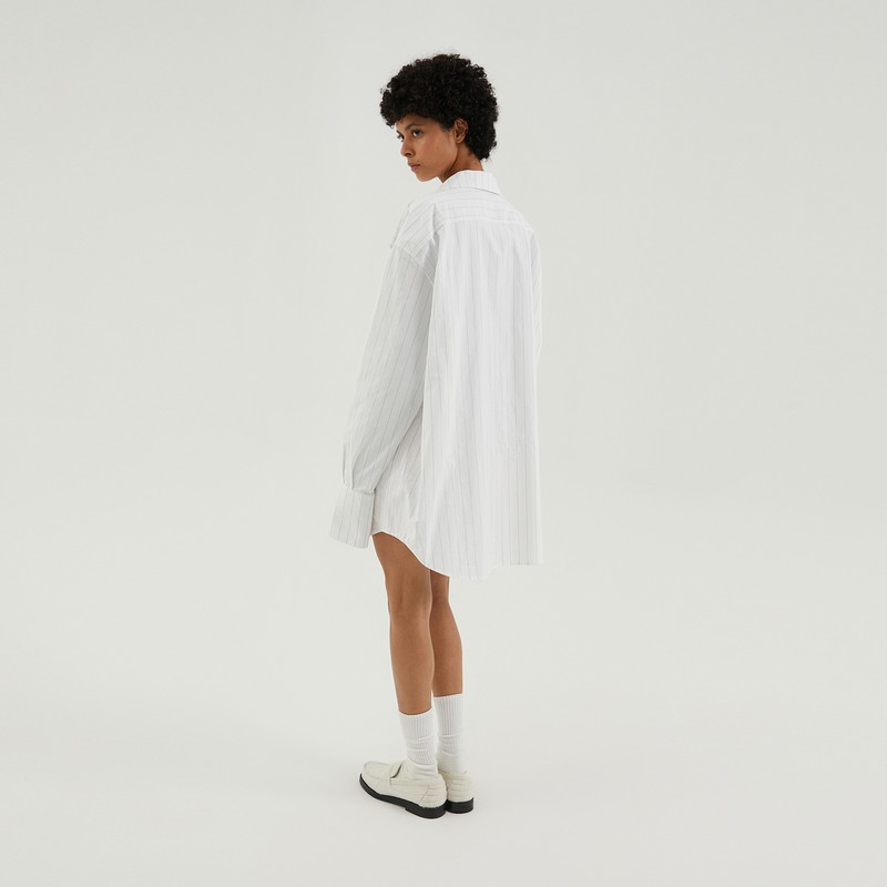 1989 Studio Striped L/s Shirt Dress White In White
