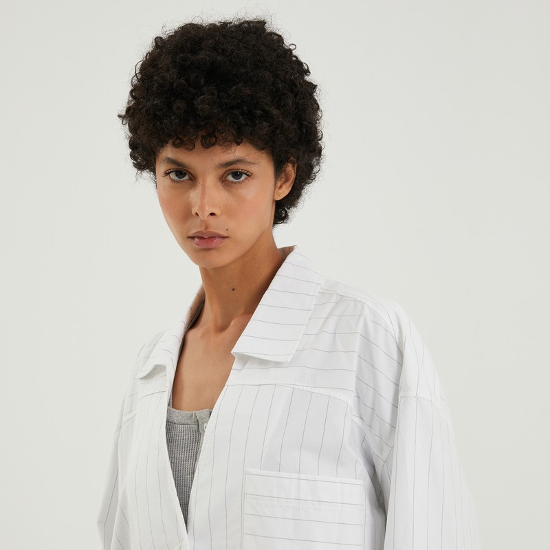 1989 Studio Striped L/s Shirt Dress White In White