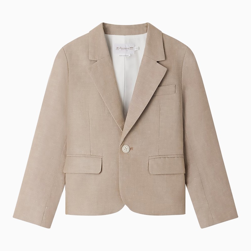 Shop Bonpoint Beige Single-breasted Aristide Jacket In Linen Blend In Brown