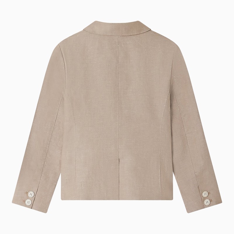 Shop Bonpoint Beige Single-breasted Aristide Jacket In Linen Blend In Brown