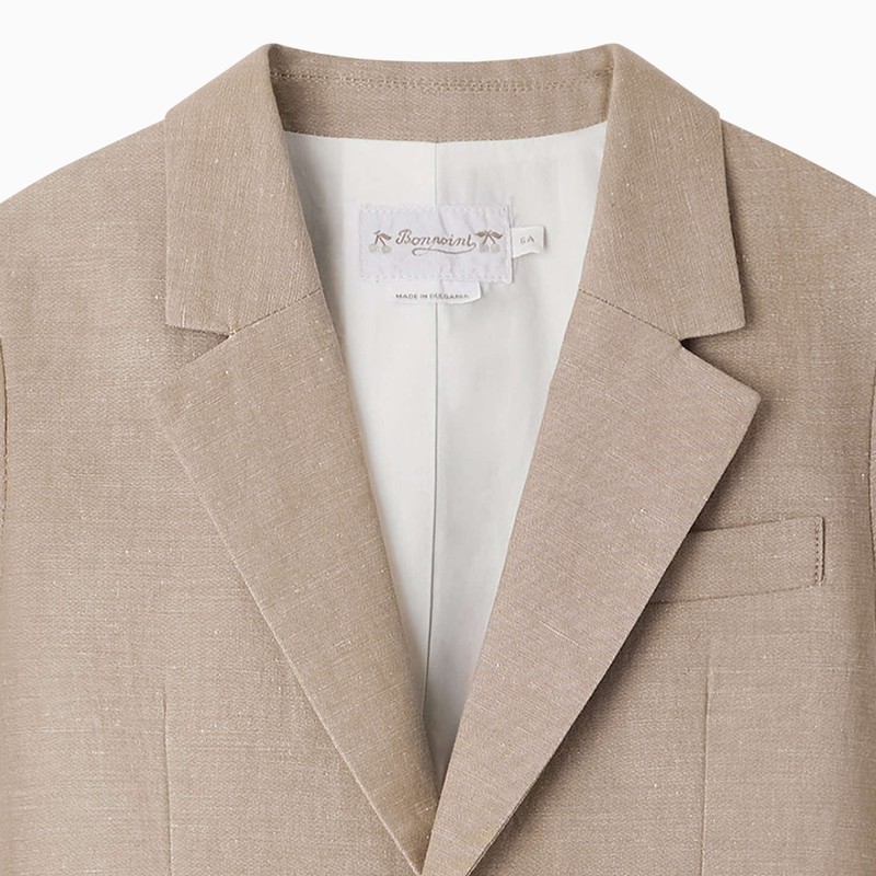 Shop Bonpoint Beige Single-breasted Aristide Jacket In Linen Blend In Brown