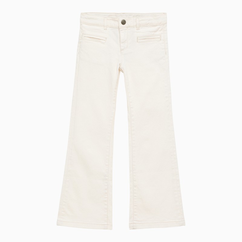 Shop Bonpoint White Flared Cotton Trousers