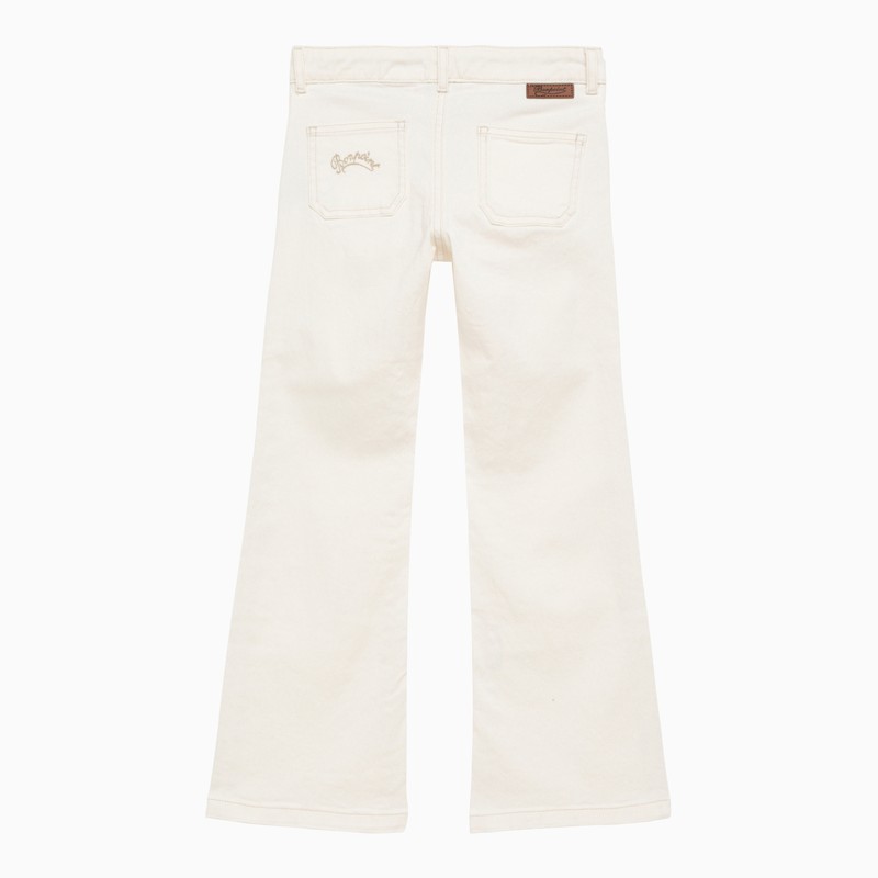 Shop Bonpoint White Flared Cotton Trousers