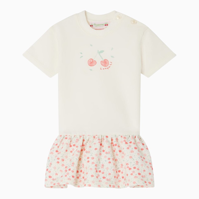 Bonpoint White Casual Dress For Girl With Cherries In White