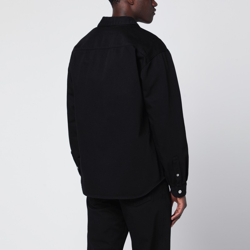 Stone Island Bull Denim-tc Overshirt With Bellows Pockets In Black