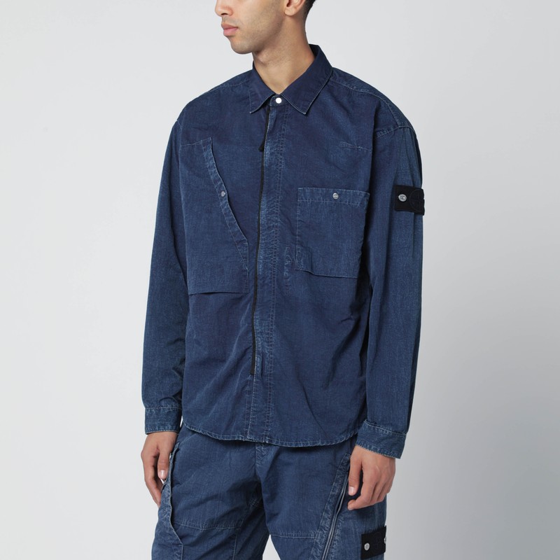 Stone Island Indigo Blue Denim-effect Shirt