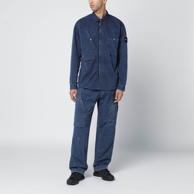 Stone Island Indigo Blue Denim-effect Shirt In Blue