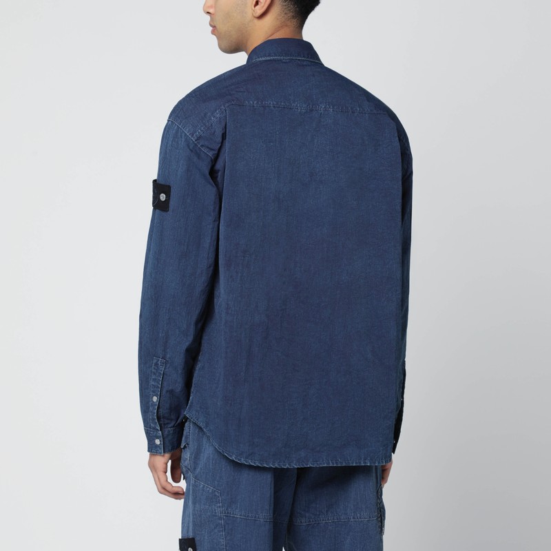 Stone Island Indigo Blue Denim-effect Shirt In Blue
