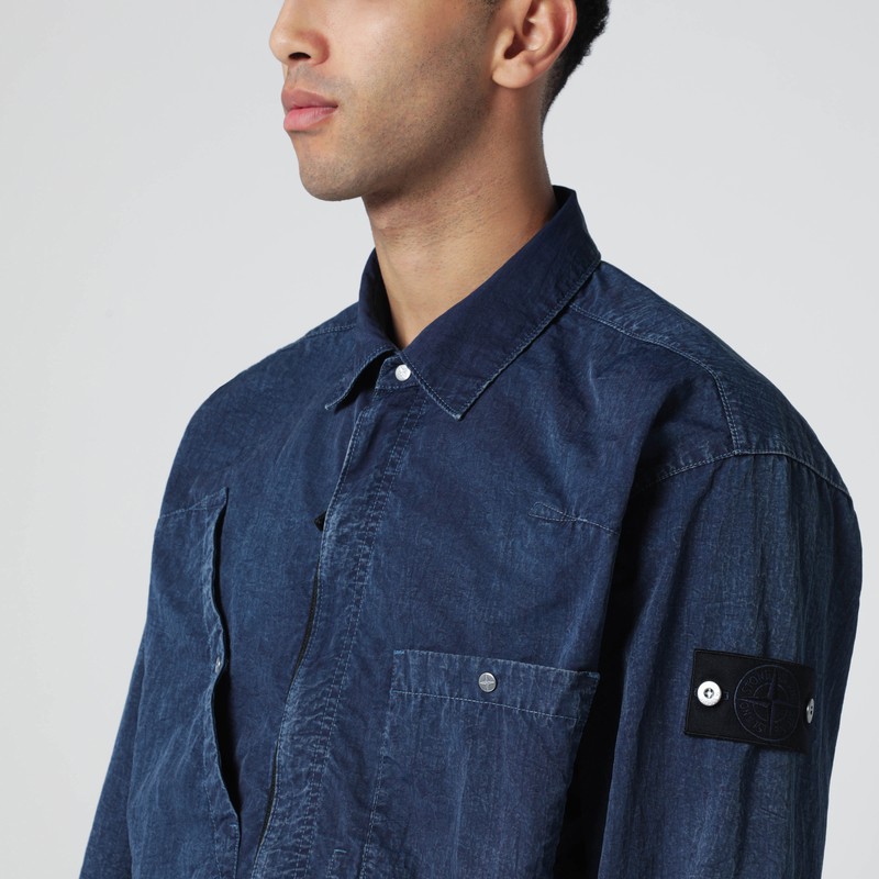 Stone Island Indigo Blue Denim-effect Shirt In Blue