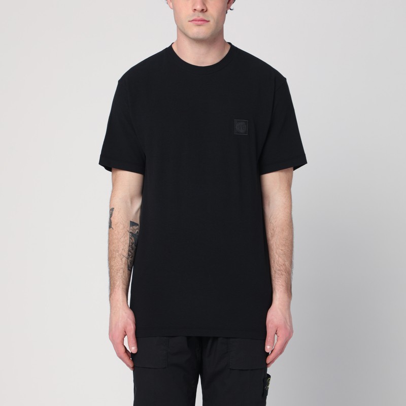 Stone Island Black T-shirt With Patch Logo In Black