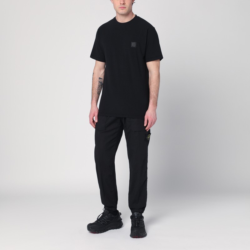 Stone Island Black T-shirt With Patch Logo In Black