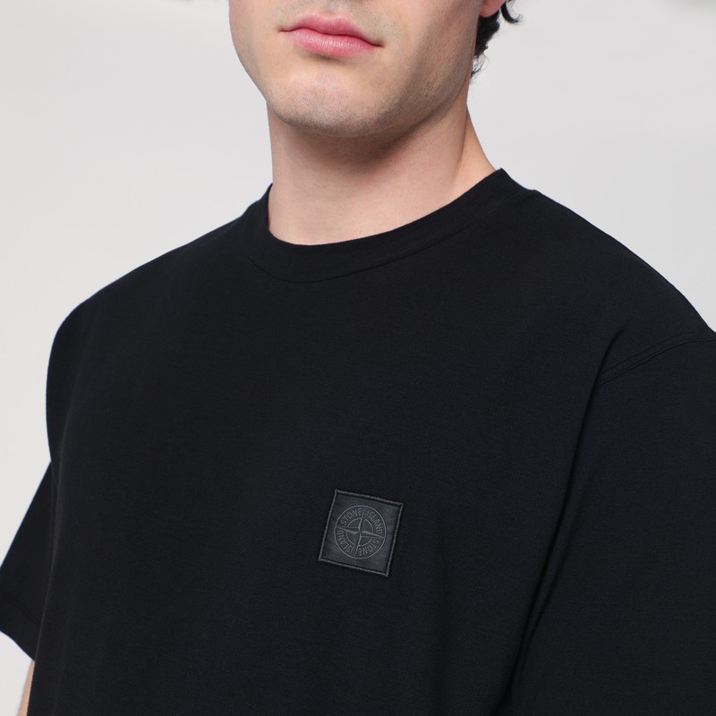 Stone Island Black T-shirt With Patch Logo In Black