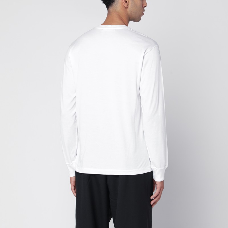 Stone Island White Long-sleeve Crewneck T-shirt With Logo Patch On The Front In Cotton Man In White
