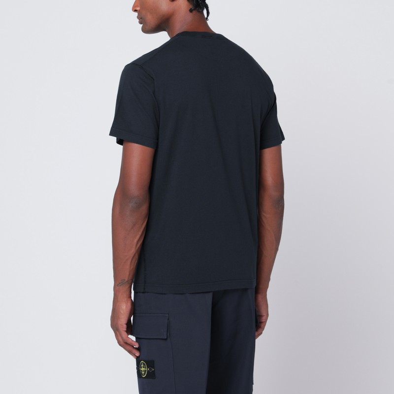 Stone Island Navy Blue Cotton T-shirt With Logo Patch In Blue
