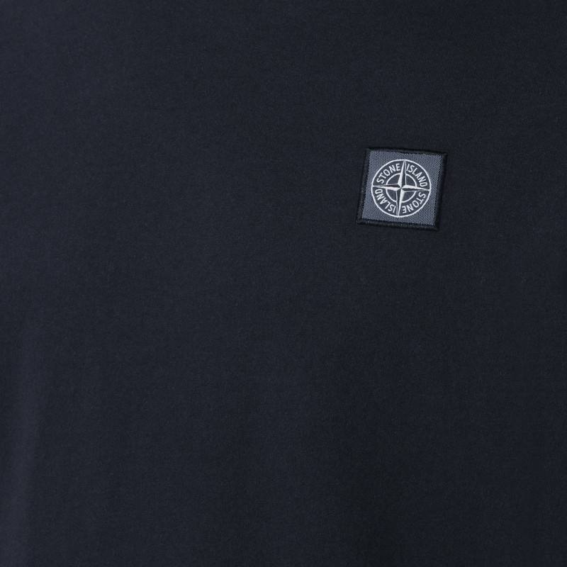 Stone Island Navy Blue Cotton T-shirt With Logo Patch In Blue