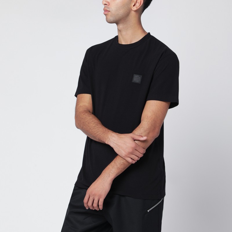 Stone Island Black Slim T-shirt With Logo Patch In Black