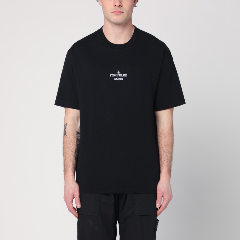 Stone Island Black T-shirt With Logo Prints In Black