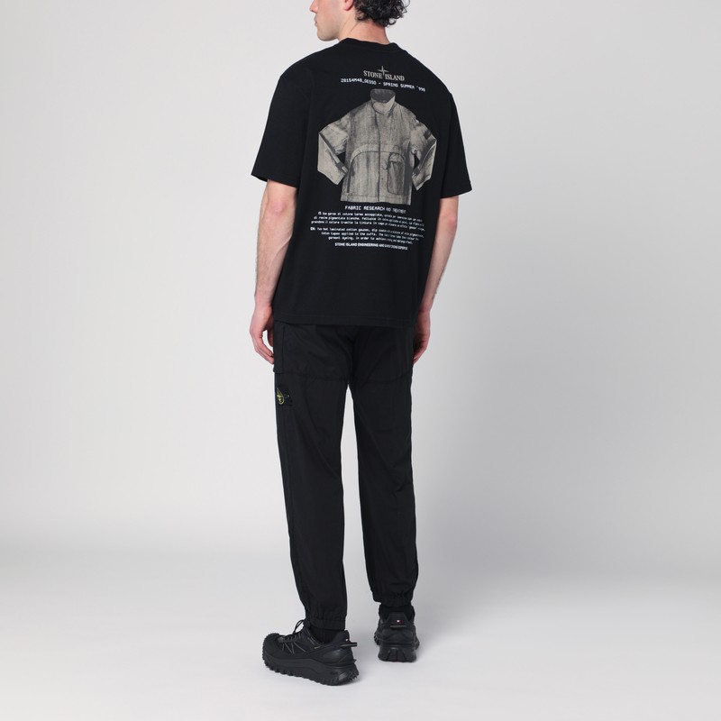 Stone Island Black T-shirt With Logo Prints In Black