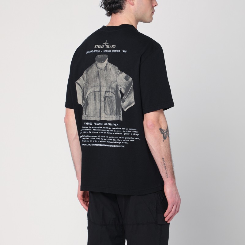 Stone Island Black T-shirt With Logo Prints In Black