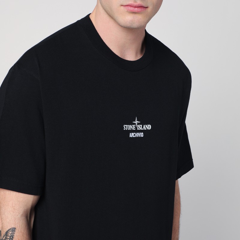 Stone Island Black T-shirt With Logo Prints In Black