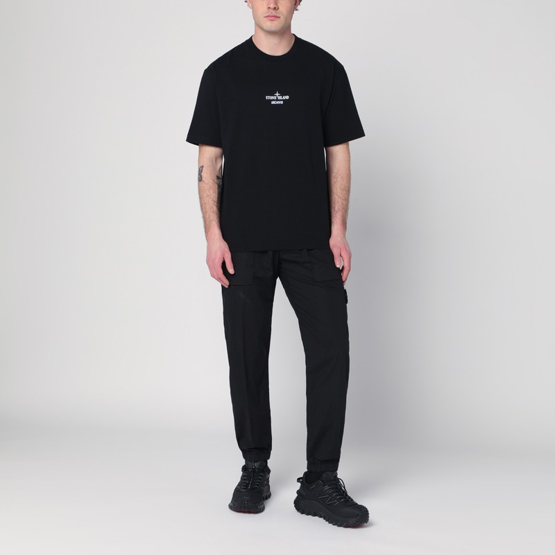 Stone Island Black T-shirt With Logo Prints In Black