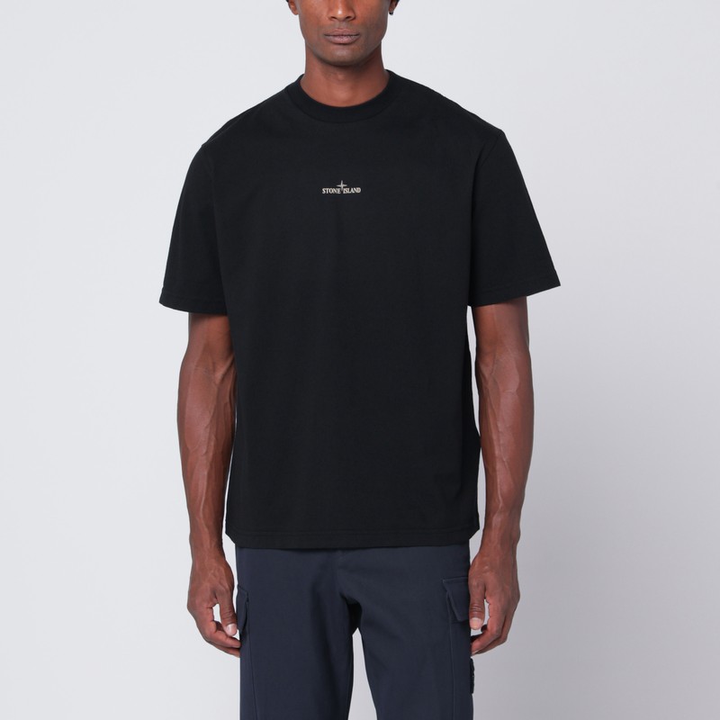 Stone Island Casual Black T-shirt With Graphic Design And Subtle Logo In Black