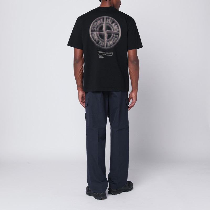 Stone Island Casual Black T-shirt With Graphic Design And Subtle Logo In Black