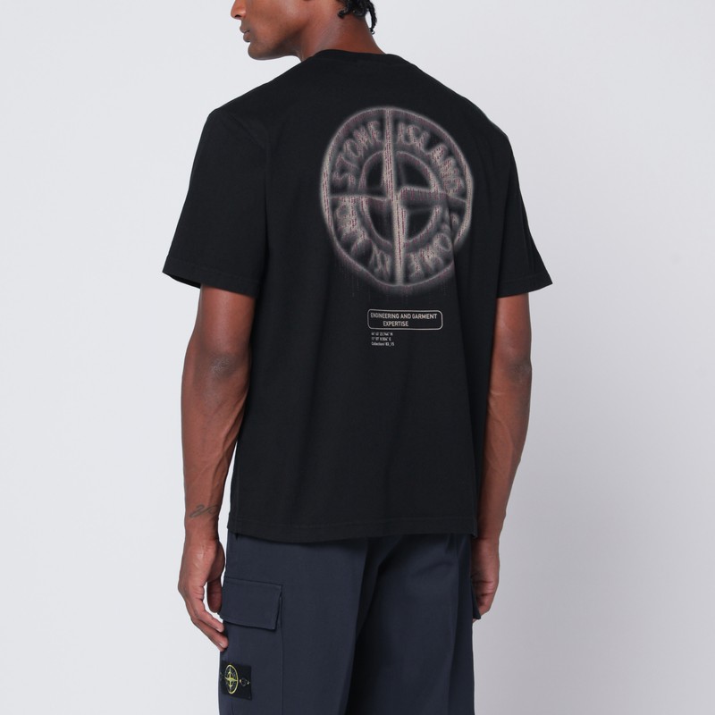 Stone Island Casual Black T-shirt With Graphic Design And Subtle Logo In Black